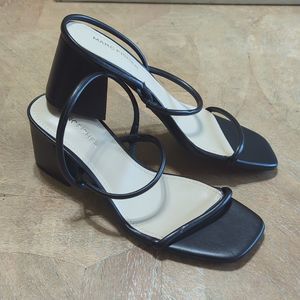 Marc Fisher Strappy Square Toe Sandal Black Faux Leather NWT sz 6.5